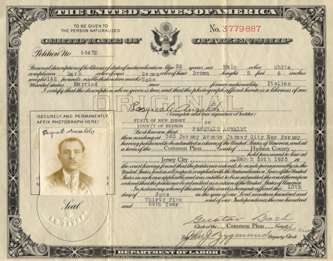 Naturalization Documents – Dual . Italian Citizenship